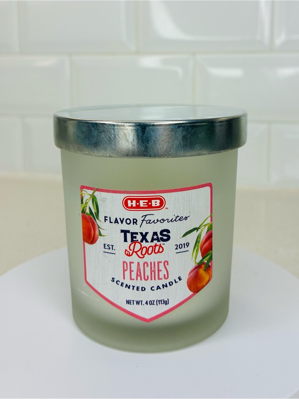 H-E-B Texas Roots Peaches 4oz Scented Candle - Frosted Glass
